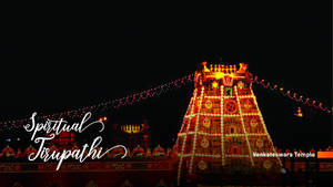 Venkateswara 寺廟在夜間被裝飾燈光和頭頂的串燈照亮。 — 廟宇 壁紙