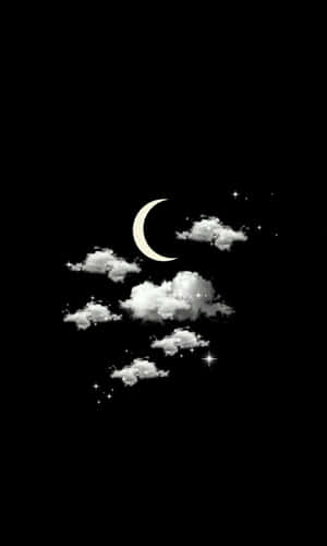新月和雲朵在黑暗夜空中的星星 — 夜晚 GIF 壁紙