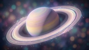 一幅夢幻風格嘅土星插畫，帶有發光嘅夢幻光環同柔和嘅粉彩色調。