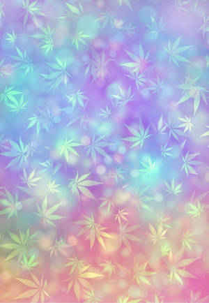 帶有漂浮大麻葉和發光光暈的柔和漸變背景。