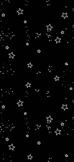 黑色背景搭配白色星星和圓點，營造宇宙夜空效果。