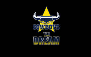 黃色星星標誌，帶有公牛角和文字「Cowboys The Dream」，背景為黑色。 — 達拉斯牛仔 壁紙