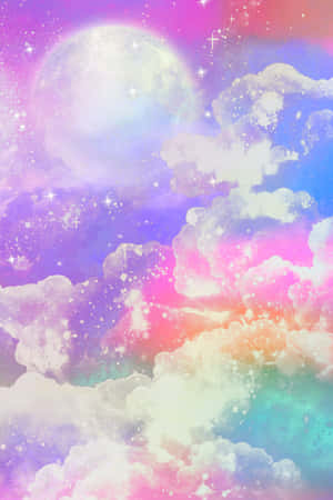 粉彩雲朵在柔和的月亮下發光，閃爍的星星點綴在夢幻的天空中。 — Vivo Pad SE 壁紙