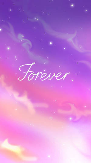 帶有旋轉雲朵和閃爍星星的天體漸變背景，並顯示「forever」一詞。 — 銀河 壁紙