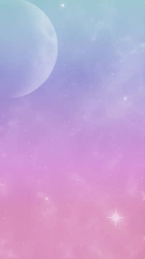 粉彩色的太空場景，有巨大月亮和閃爍星星。 — Galaxy Note 壁紙