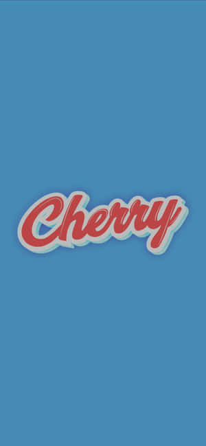 藍色背景上帶有白色和淺藍色輪廓的粗體紅色草書文字「Cherry」。