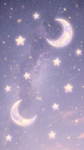 紫色夜空中帶有發光月亮和星星的天體場景。