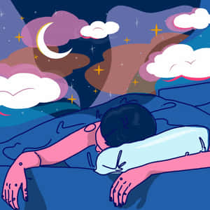 人物在星空下安詳入睡，伴隨著新月和色彩繽紛的雲朵。 — 夢境 GIF 壁紙