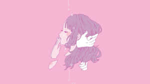 紫髮動漫女孩在粉紅色背景上平靜漂浮 — 夢境 GIF 壁紙