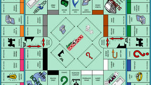經典大富翁棋盤遊戲，帶有物業空間和遊戲棋子。