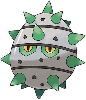 一隻有綠色尖刺同黃色眼睛嘅多刺灰色Pokémon。 — 繪畫 壁紙