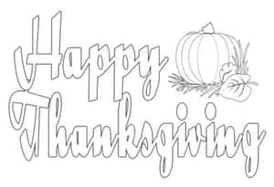 Happy Thanksgiving 填色頁，包含南瓜和樹葉。