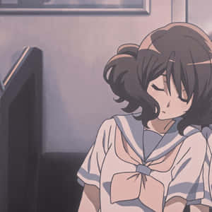 穿著水手服的動漫女孩低頭，臉頰上掛著一滴眼淚。