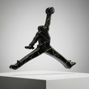 白色底座上帶有金色紋理的黑色大理石佐敦標誌雕塑 — Jordan 標誌 GIF 壁紙
