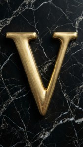 黑色大理石背景上的金色字母V