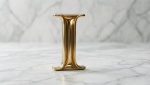 大理石上的金色字母I雕塑