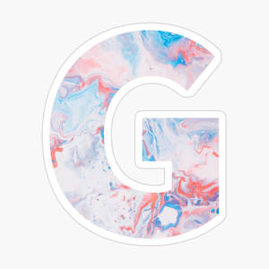 白色背景上粉紅色、藍色和白色的大理石紋字母 G。