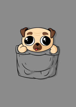 一隻卡通八哥犬從灰色口袋探出頭來，伸出舌頭。 — 可愛狗狗gif 壁紙