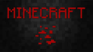 紅色像素化Minecraft標誌喺黑暗方塊背景上