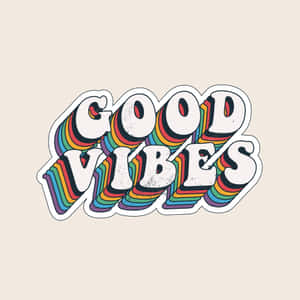 Good vibes 復古彩虹文字圖案，磨損白色字母，背景係米色。 — iPad Pro M4 壁紙