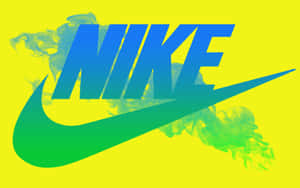 Nike標誌，帶有漸變勾號和煙霧綠黃色背景。 — 型格 Nike 壁紙