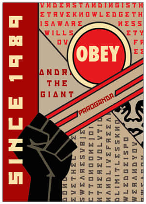 一張圖形海報，帶有舉起的拳頭和粗體紅色圓圈中的「OBEY」一詞。 — OnePlus Pad 壁紙