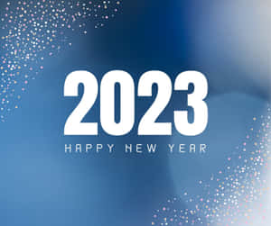 新年快樂2023圖形，帶有五彩紙屑和藍色漸變背景 — 煙火 壁紙