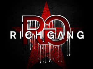 Rich Gang 的紅白滴落標誌，位於帶有紅色星星的黑色紋理背景上。 — 黑幫 壁紙
