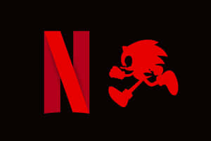黑色背景上的紅色 Netflix 標誌和奔跑的超音鼠剪影。 — MacBook Air M4 壁紙
