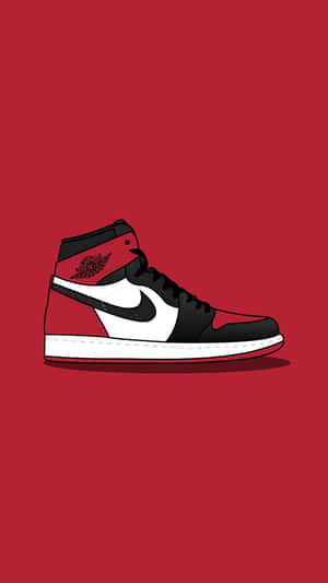 紅色背景，一雙黑白高筒運動鞋，帶有 swoosh 和 wing 標誌。 — 塗鴉 壁紙