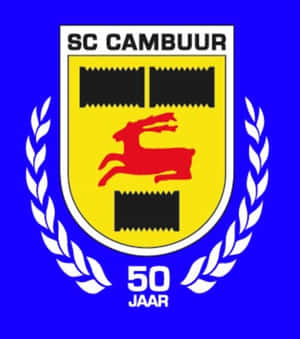 SC Cambuur 50週年紀念標誌，藍色背景上有紅鹿和月桂花環 — Galaxy Z Flip 8 壁紙