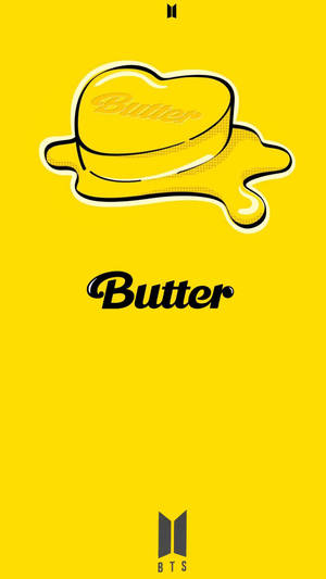 黃色背景上，帶有「Butter」文字和BTS標誌的融化牛油塊圖形。 — 凌志標誌 GIF 壁紙