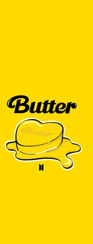 黃色背景，帶有黑色「Butter」文字和融化牛油標誌，附BTS標誌。 — Galaxy Z Fold 5 壁紙