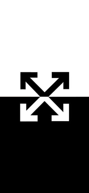 帶箭頭的 Off White 標誌，黑白 split 背景 — Galaxy M07 壁紙