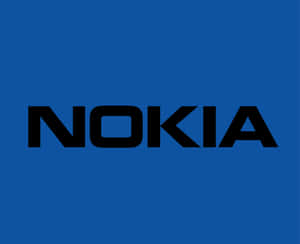 藍色背景上的黑色Nokia標誌。 — Nokia 壁紙