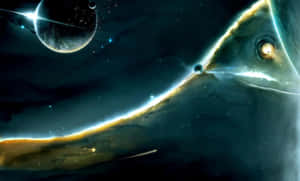 充滿活力的宇宙場景，包含發光的星雲、行星和恆星，在深空中。 — 史詩 壁紙