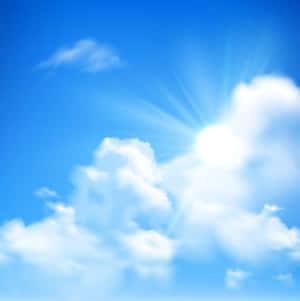太陽在晴朗的藍天中穿過白雲明亮地照耀。