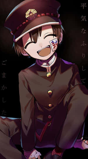 穿著制服的動畫男孩，臉頰上有紅色印記，正在大笑。 — 動漫男孩 壁紙