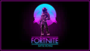 Fortnite太空人穿著霓虹服裝，背景是發光的月亮。 — Pro Display XDR 壁紙