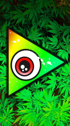被大麻葉包圍的三角形中的迷幻眼睛符號。