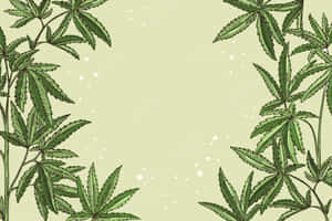 綠色大麻葉在淺綠色背景上形成裝飾性邊框。