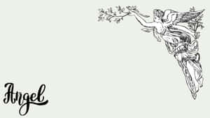 一個帶翅膀的天使手持橄欖枝，並以草書寫有Angel一詞。