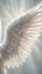 白色天使翅膀特寫，柔和光線穿過精緻羽毛。 — 白色美學gif 壁紙