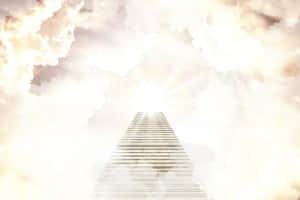 樓梯穿過雲層向上通往明亮的天堂之光。 — 唯美雲朵動態 壁紙
