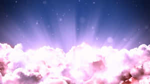 在夢幻的數位天空中，粉紅雲層被耀眼的光束照亮。 — 唯美雲朵動態 壁紙