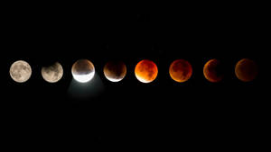 一系列月相，顯示在黑暗星空背景下的月全食。 — 銀河月亮動態 壁紙