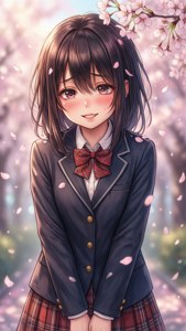 動畫女孩穿著校服在櫻花下微笑 — Himiko toga GIF 壁紙