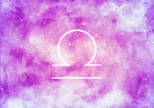 白色天秤座符號在紫色水彩星空背景上。