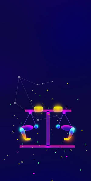 星空下帶有發光球體的霓虹天秤座符號