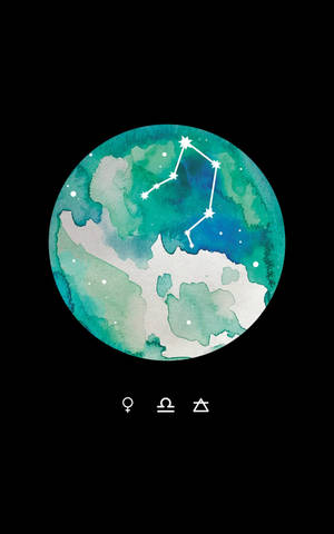 青綠色和白色水彩地球儀，帶有星座和黃道十二宮符號。 — 星座 壁紙